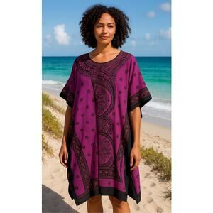 Good Times Magenta Kaftan Cover-Up One Size | Boho Resort Tunic Dress